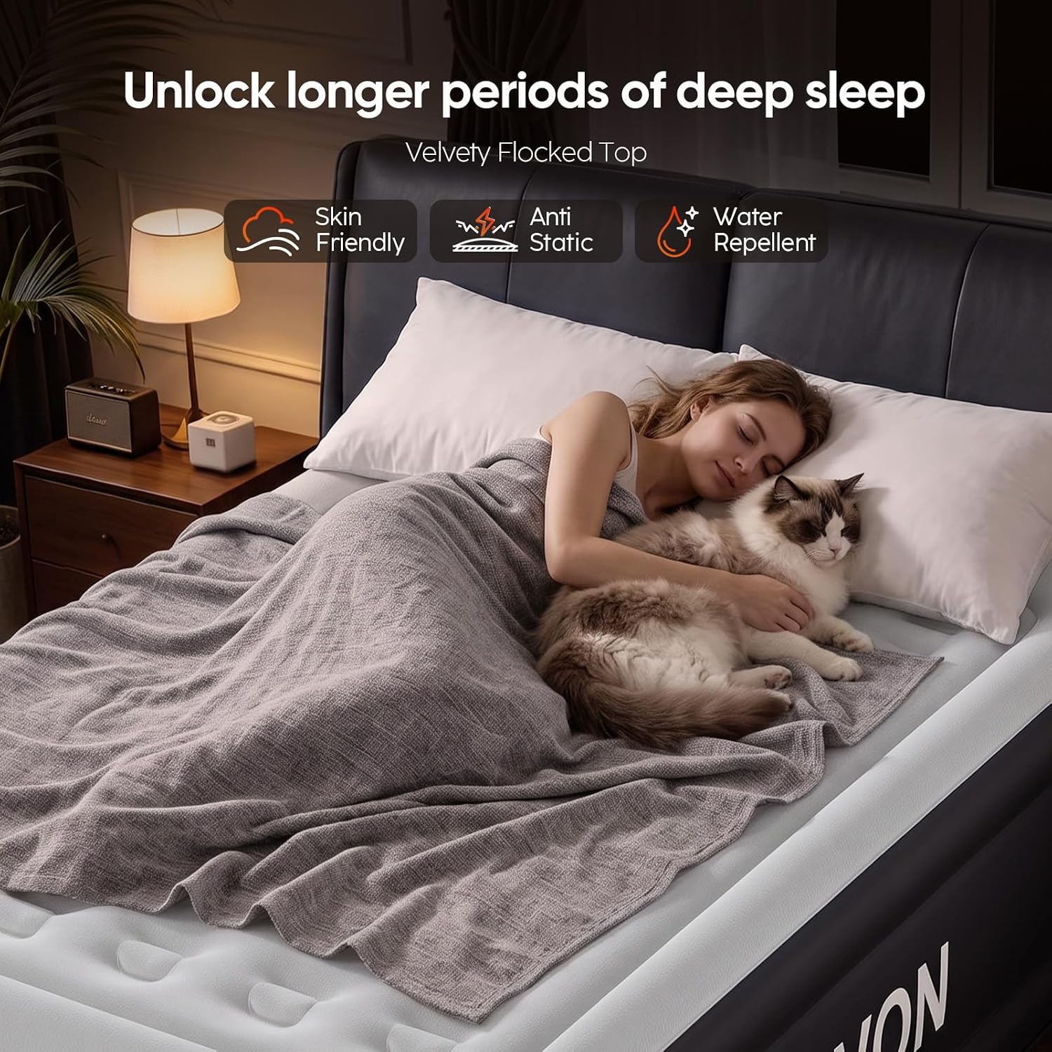 DIVON queen air mattress flocked-top sleep context