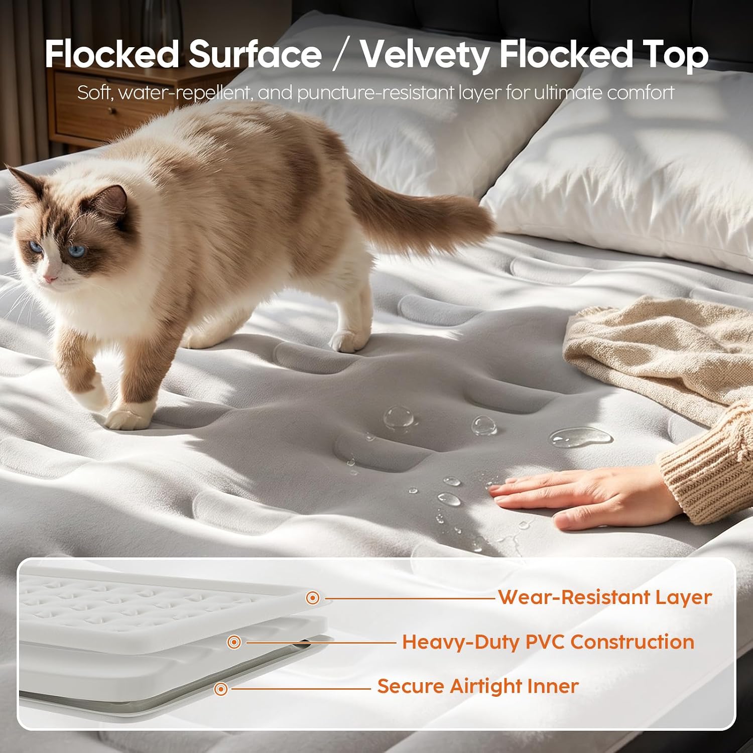DIVON queen air mattress flocked surface and layered construction