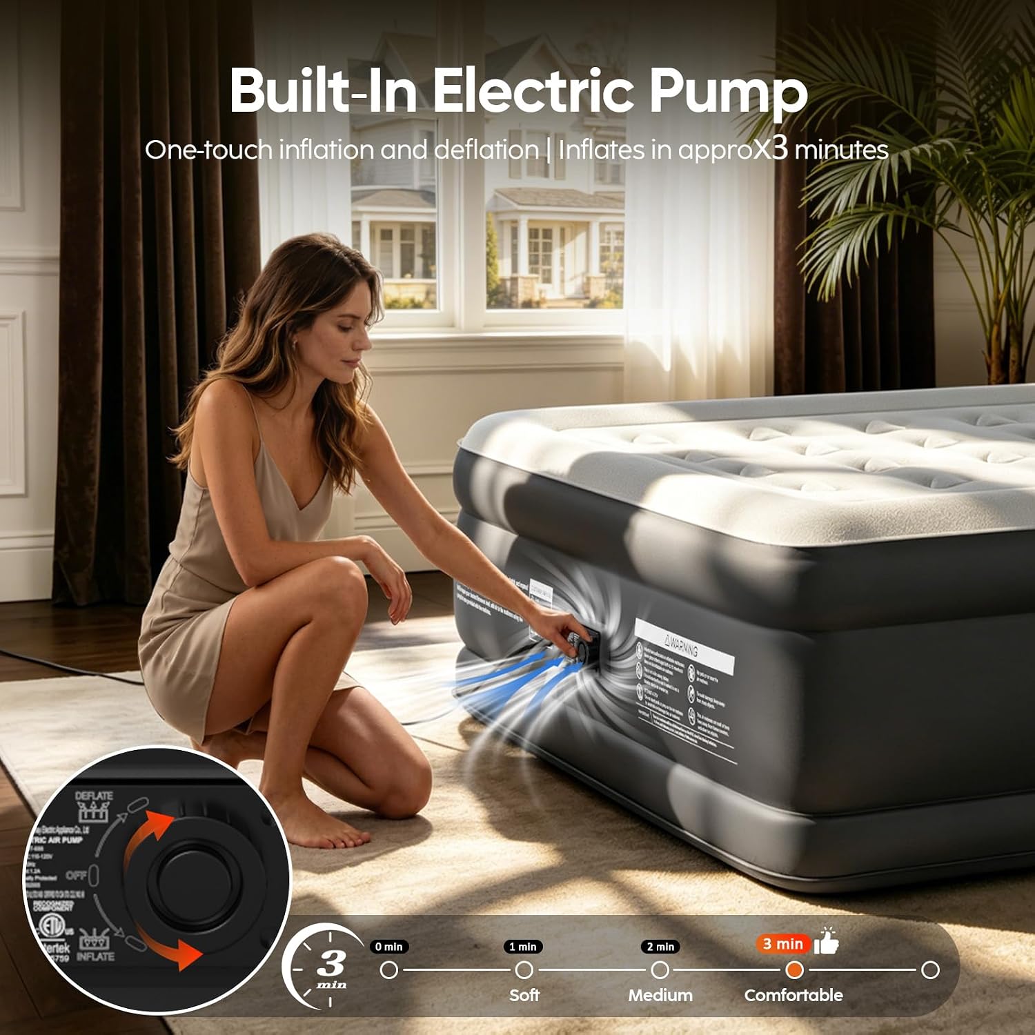 DIVON queen air mattress built-in electric pump and setup