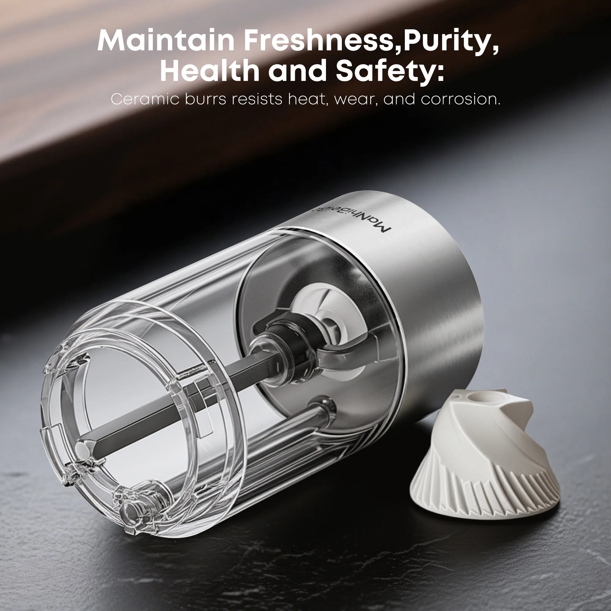 MaNhiBeiBei electric grinder ceramic burr and chamber detail