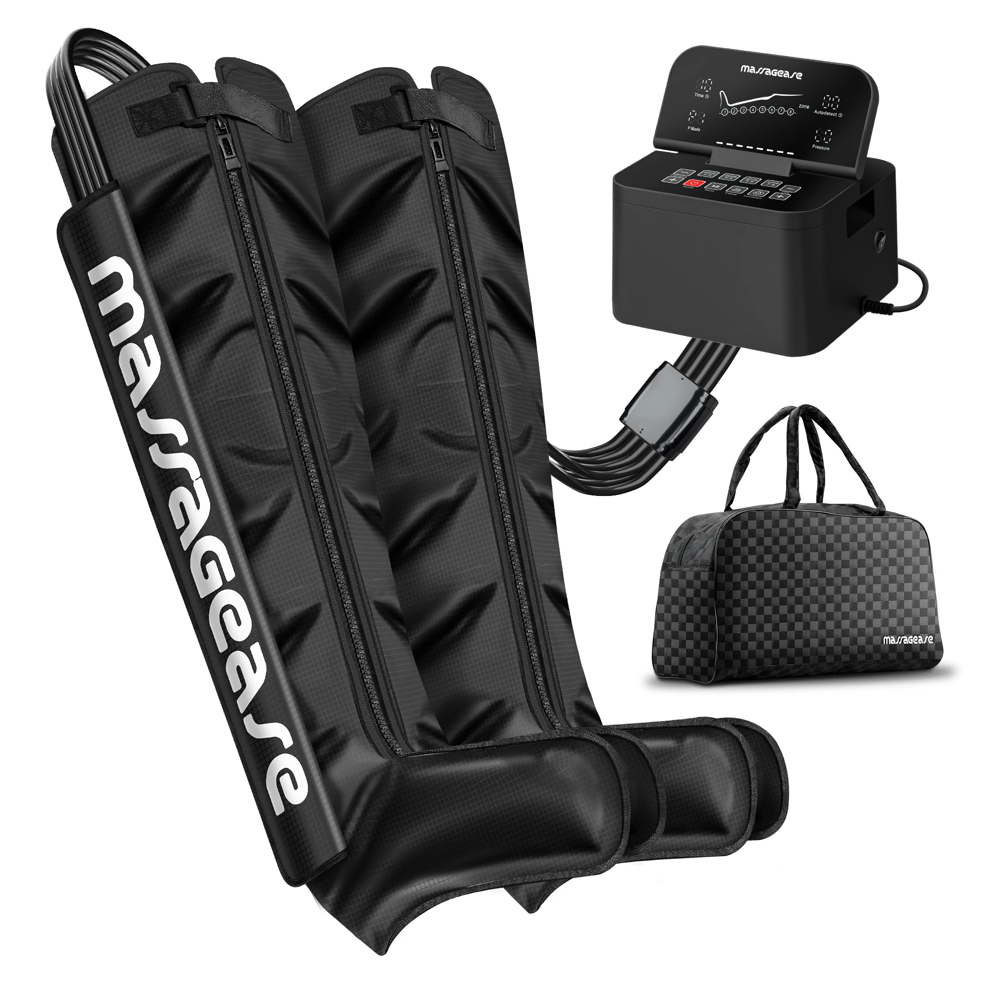 Leg sleeves, control unit and carrying bag