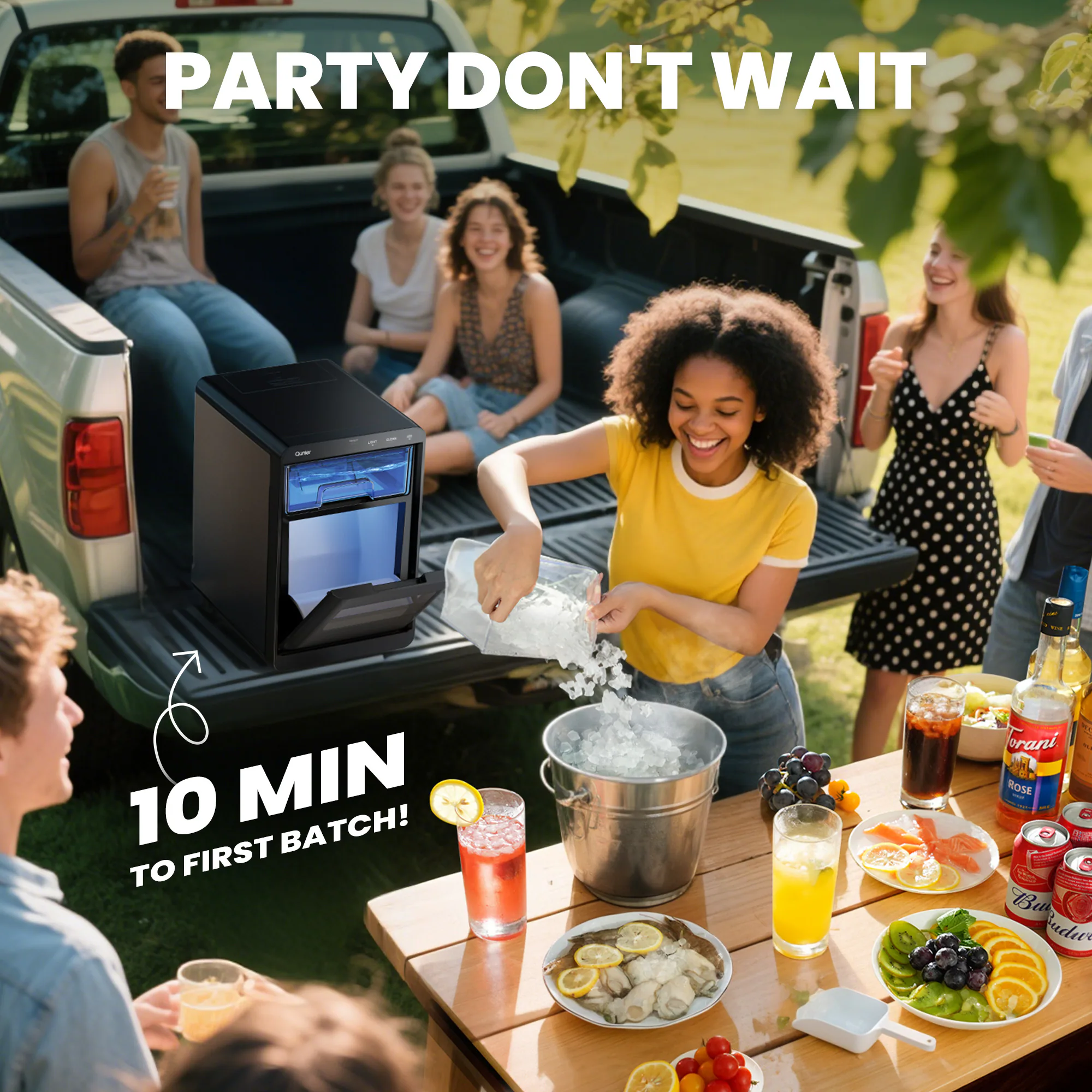 Qunler countertop ice maker outdoor gathering context