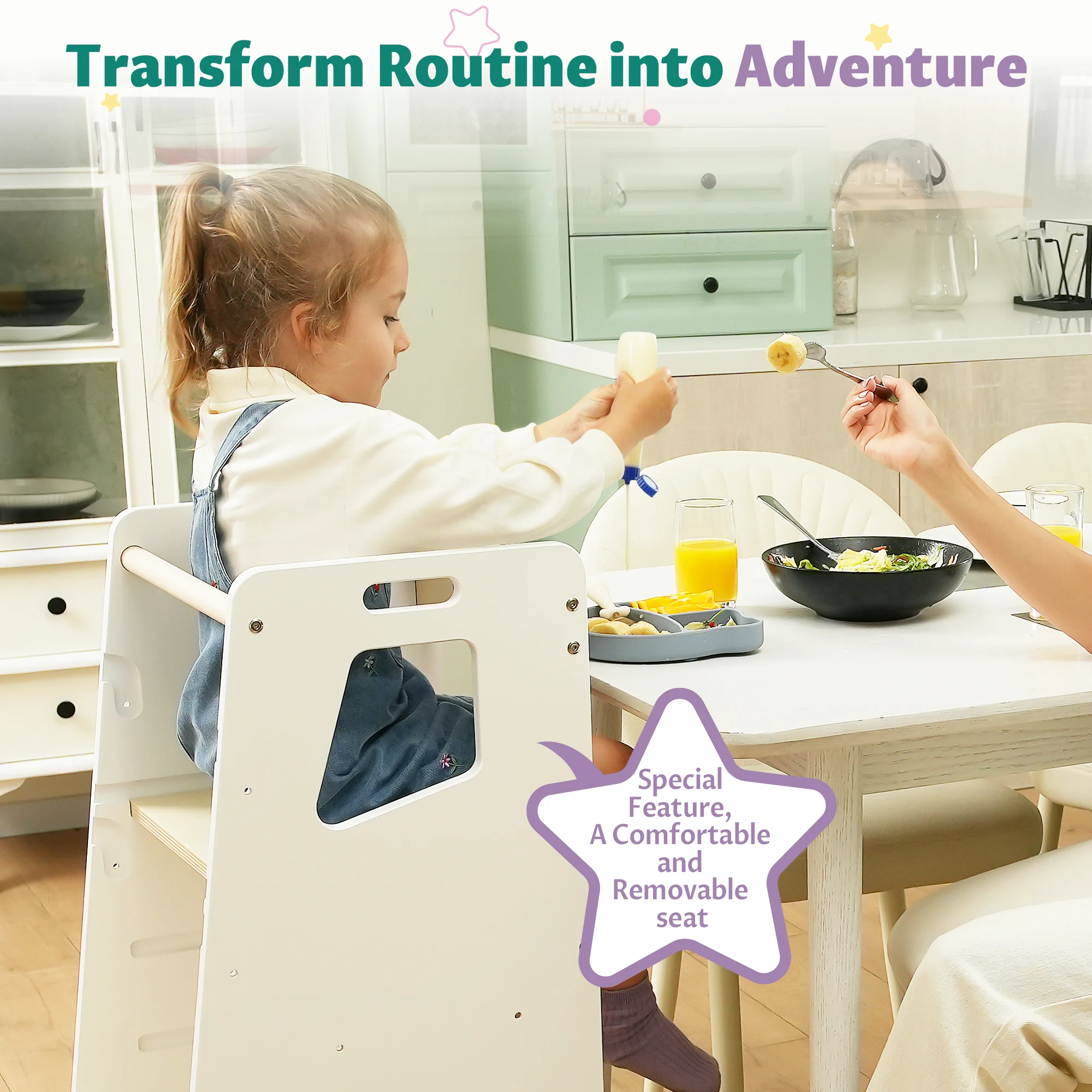 Seated child in a kitchen setting